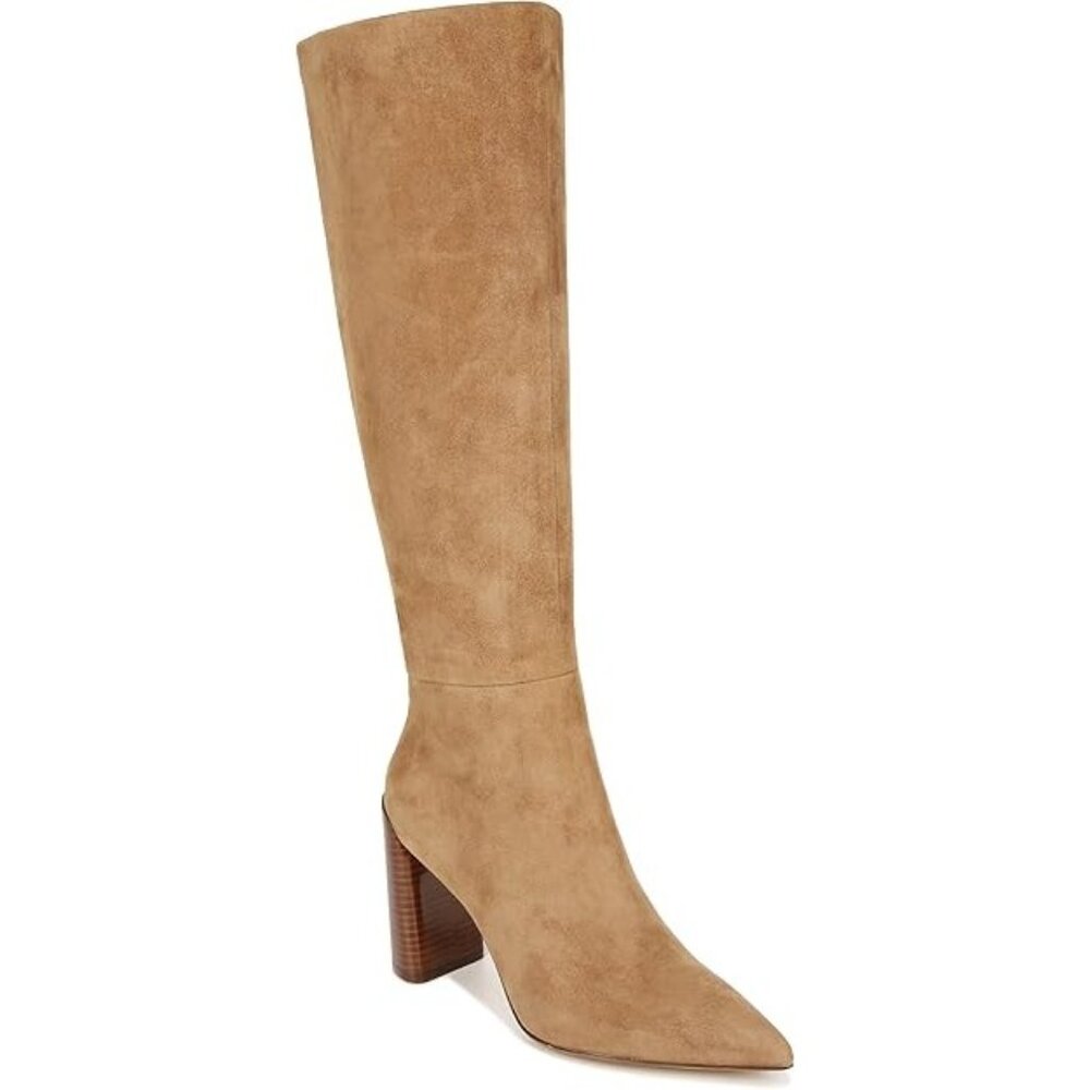 Vince Tan Suede Knee-High Pointed Toe Block Heel Boots Sz 8.5